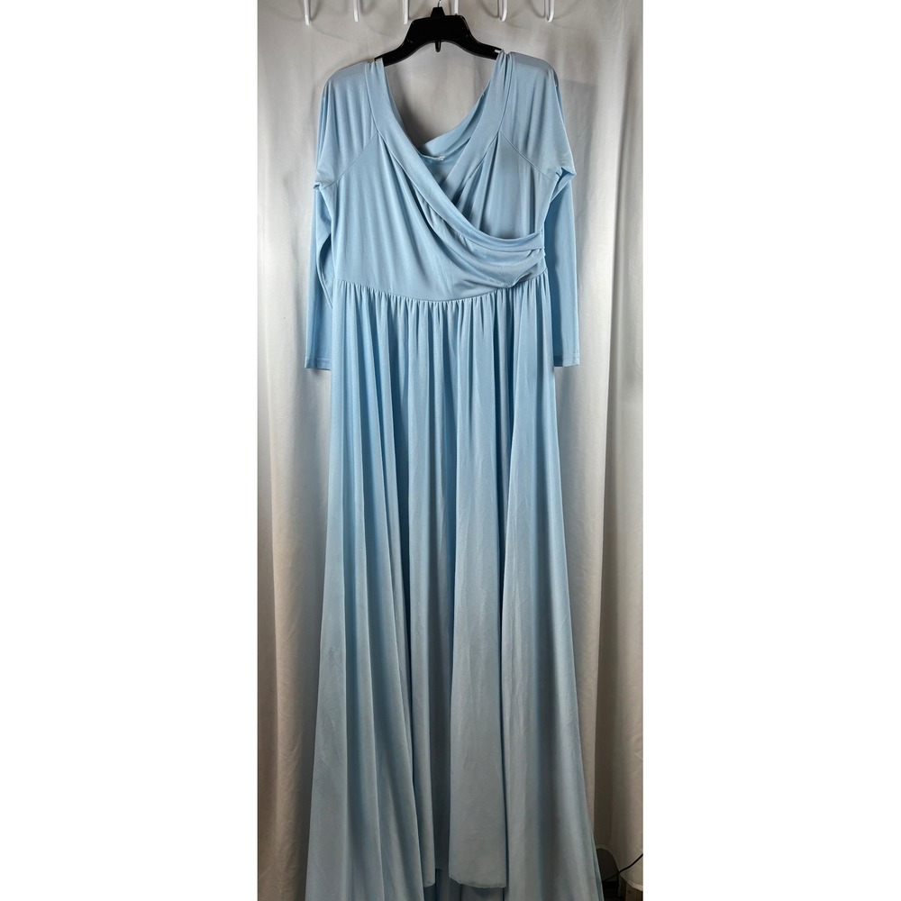 Womens Light Blue Surplice V-Neck Long Sleeve Empire Waist Maxi Dress 2XL